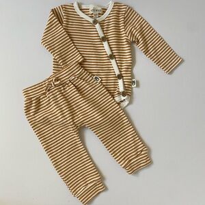 Rabbit & Bear Outfit 6-9 Months Shirt Pants Striped Yellow Gold One Piece EUC